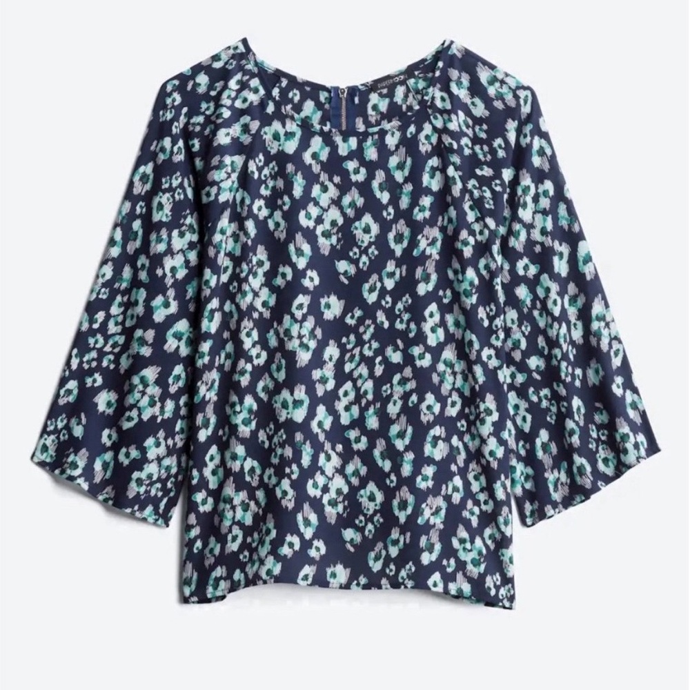 Papermoon Larie Crew Neck Blue Animal Print Blouse Top Shirt Medium Stitchfix